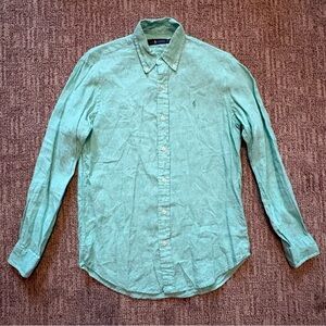 Ralph Laure men’s 100% linen button down long sleeve shirt size Small, teal